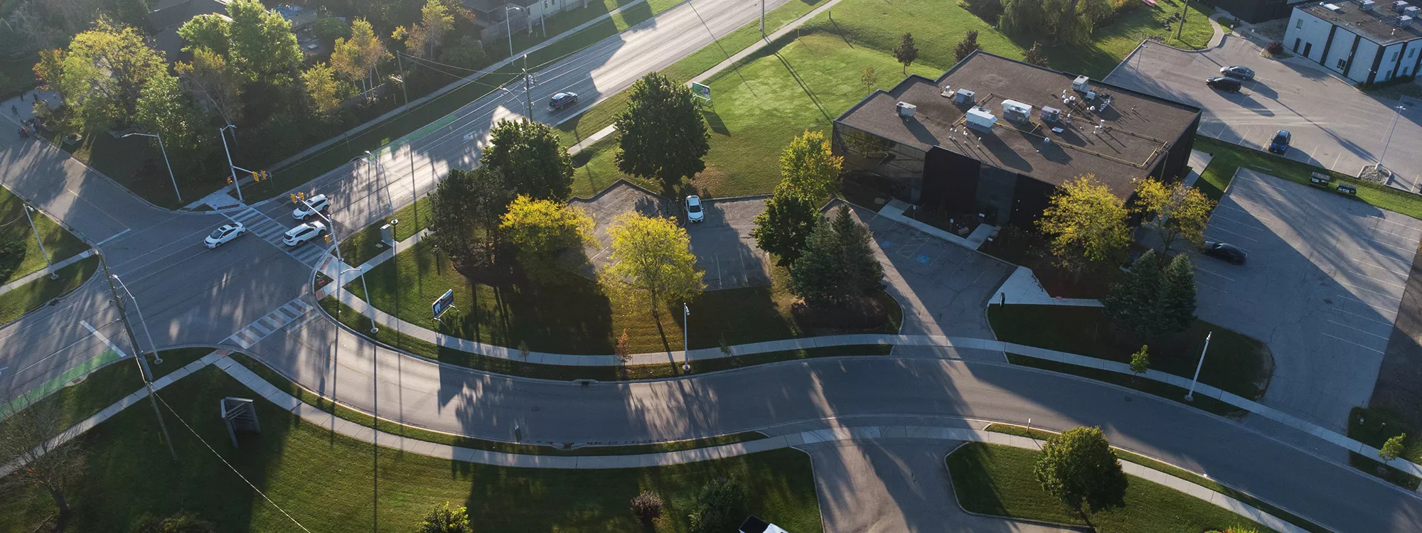 Drone shot from above office